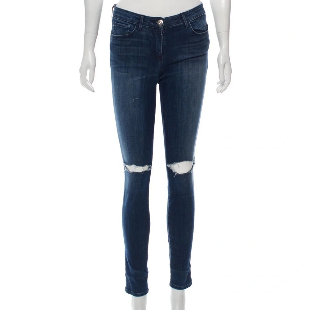 3x1 NYC Distressed Skinny Jeans Ripped Dark Blue
